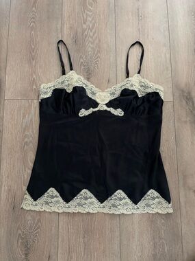 Black Silk  Lace Trim Cami Top